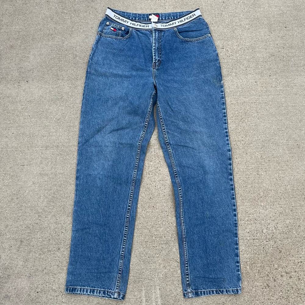 Vintage Y2K Tommy Hilfiger spell out waistband jeans relaxed fit Womens Size 14